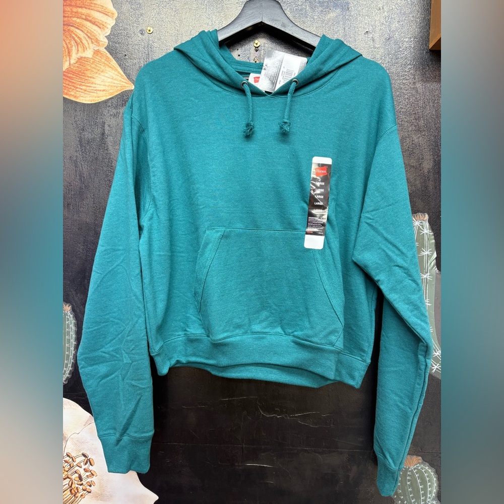 🧿PRICE FIRM🧿 HANES crop top Teal Hoodie for Women - Picture 5 of 14